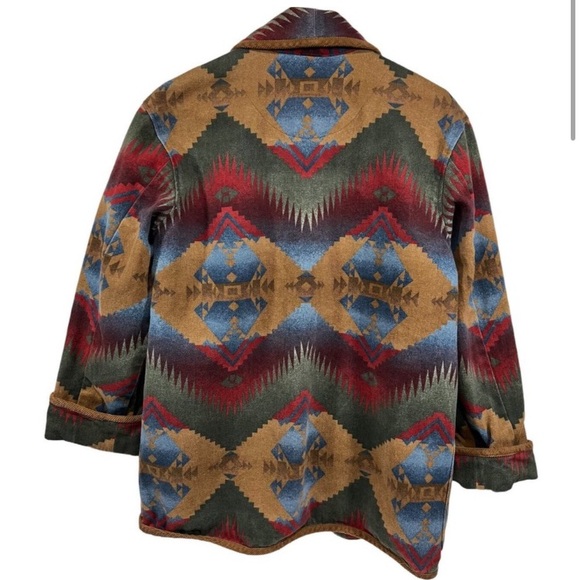 Vintage Jones New York Sport Aztec Western Print Open Front Coat Brushed Denim - Picture 3 of 16